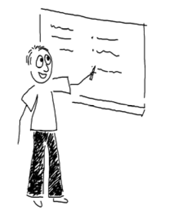 hand-drawn image of a person writing on a whiteboard