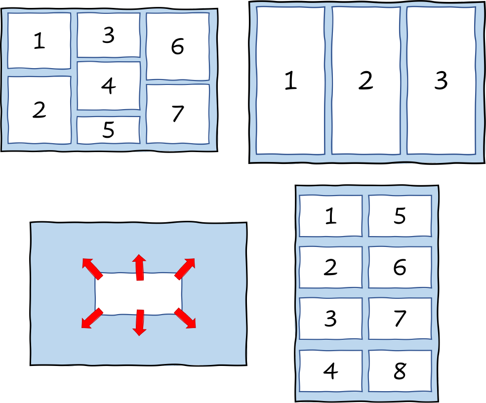 a variety of poster layouts with columns in portrait and landscape orientation