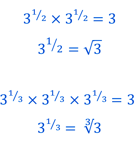 3 to the power of a half times 3 to the power of a half is equal to 3 and also 3 to the power of a half is equal to square root of 3